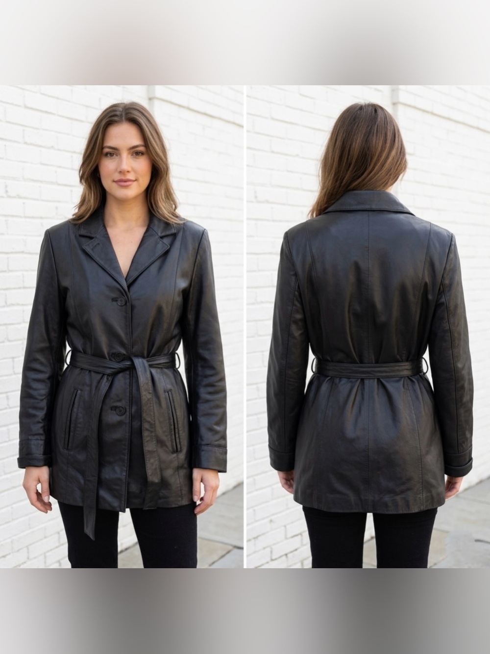 Wilsons Leather Women’s L Black Vintage Y2K Belted Trench Coat Jacket Thinsulate